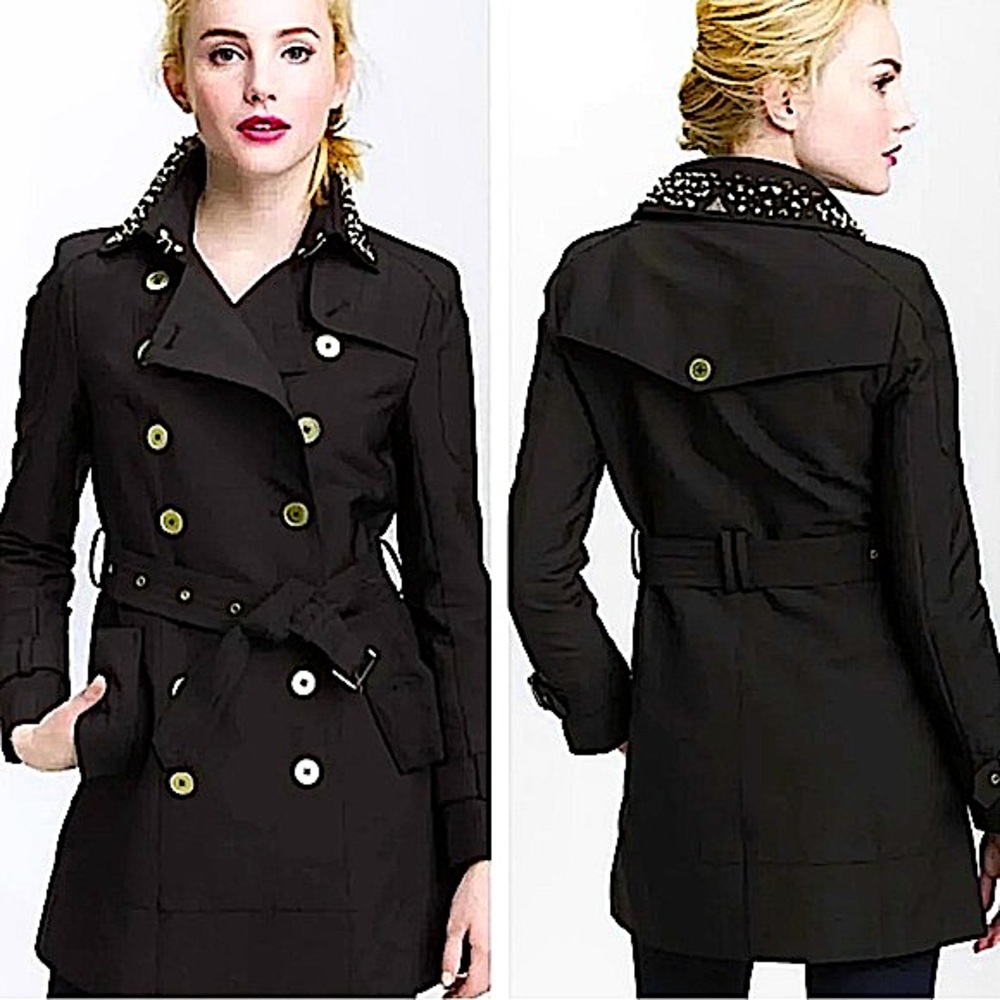 Sam Edelman trench coat with stud and rhinestone embellished collar